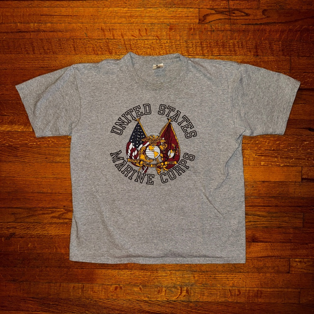 US‎ Marine Corps Graphic T Shirt Gray Size Large Made in U.S.A.